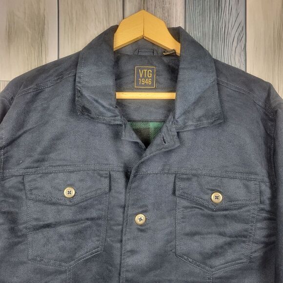 VTG 1946 Faux Suade Fleece Lined Navy Blue Trucker Jacket size XL - Picture 3 of 8